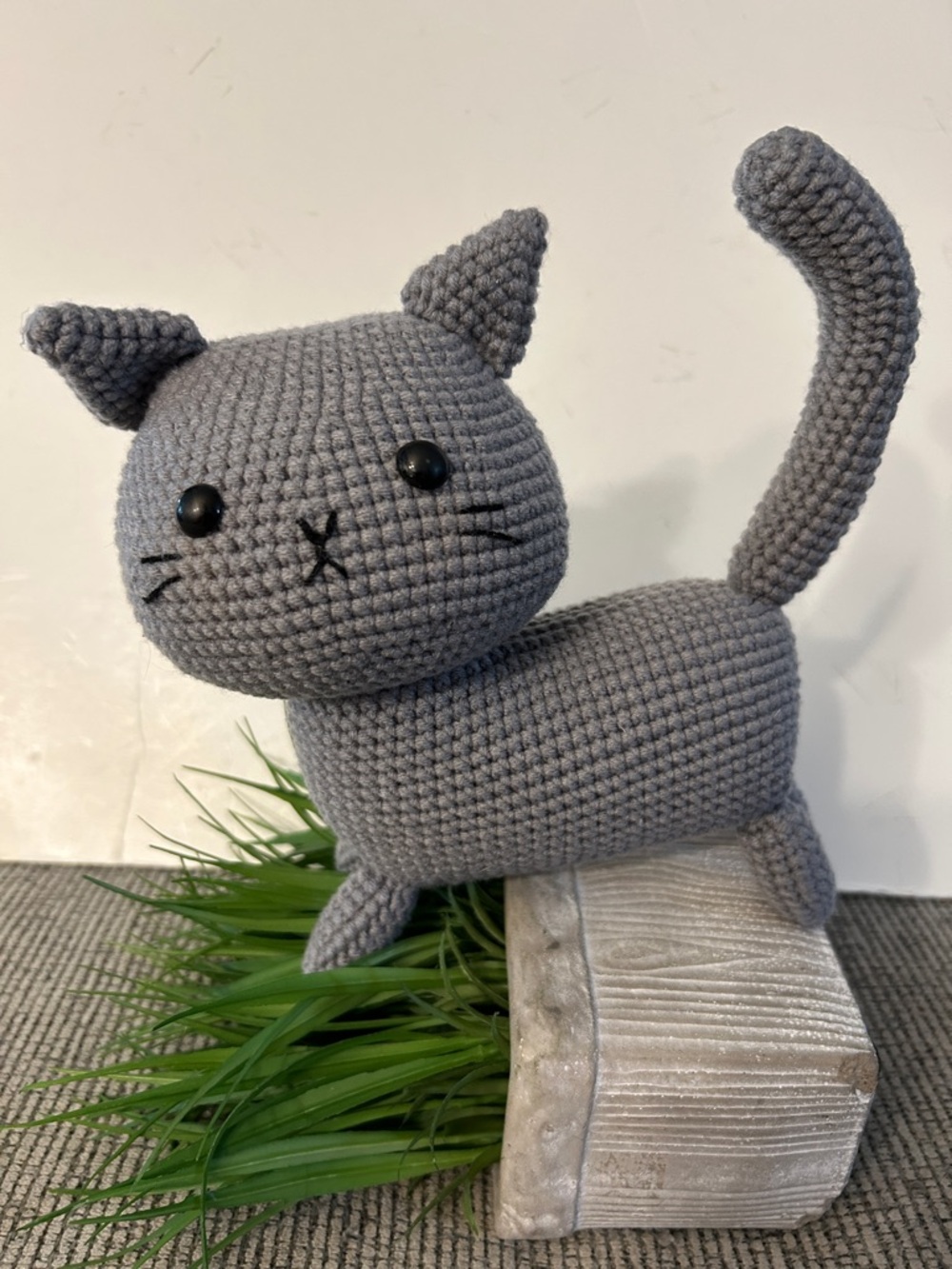 Crocheted Gray Cat Plush toy or shelf decoration crazy cat lovers